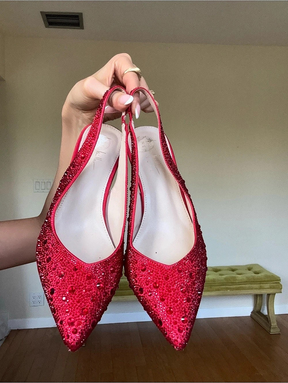 Embellished Slingback Heels in Red Like New